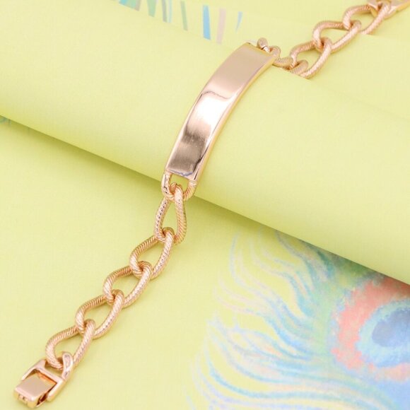 "Bold Link Rose Gold Bracelet with Sleek Polished Plate Accent, XPBL1079 - Picture 4 of 12